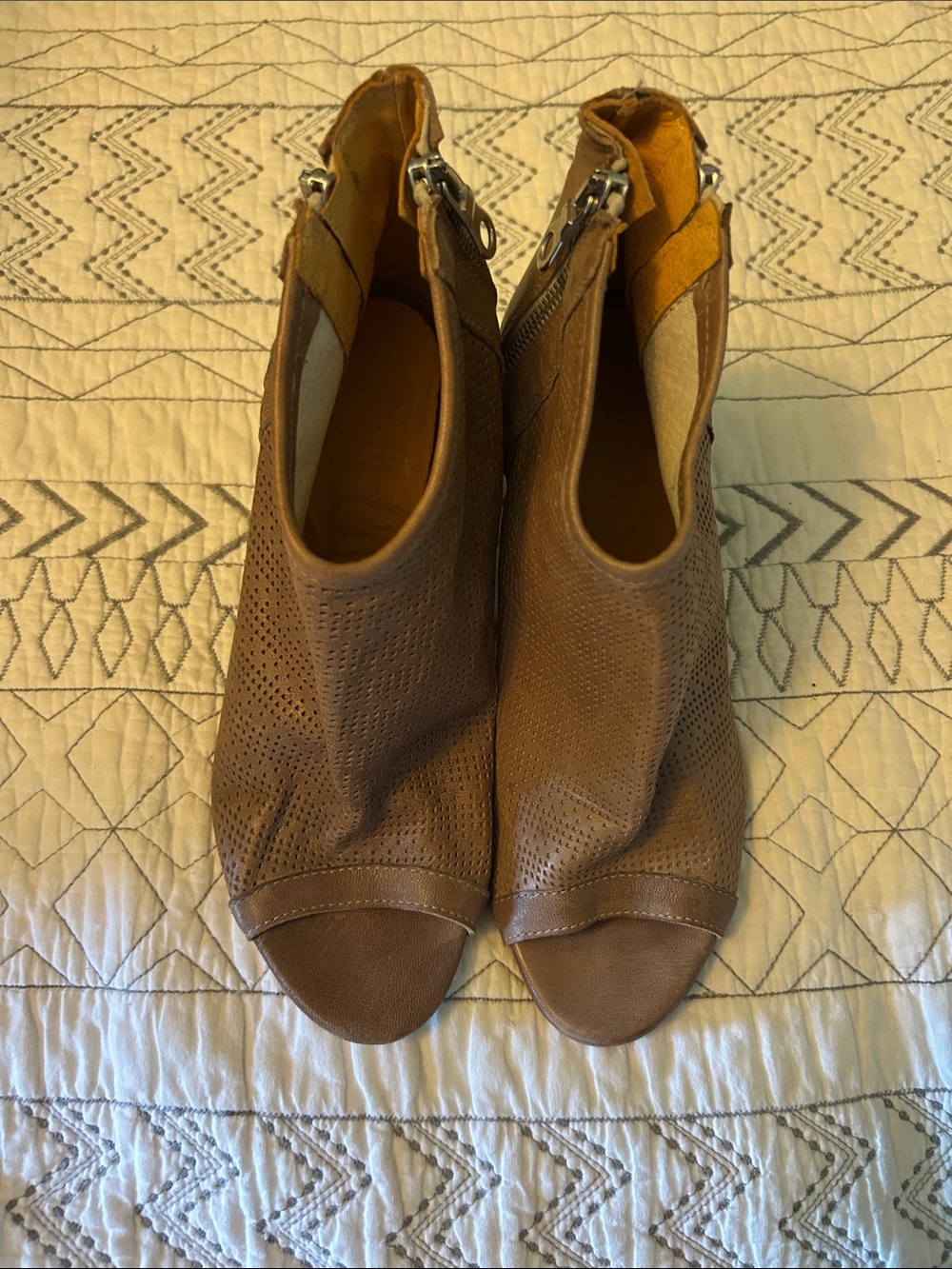sundance boutique Brown Perforated Peep-Toe Ankle Booties